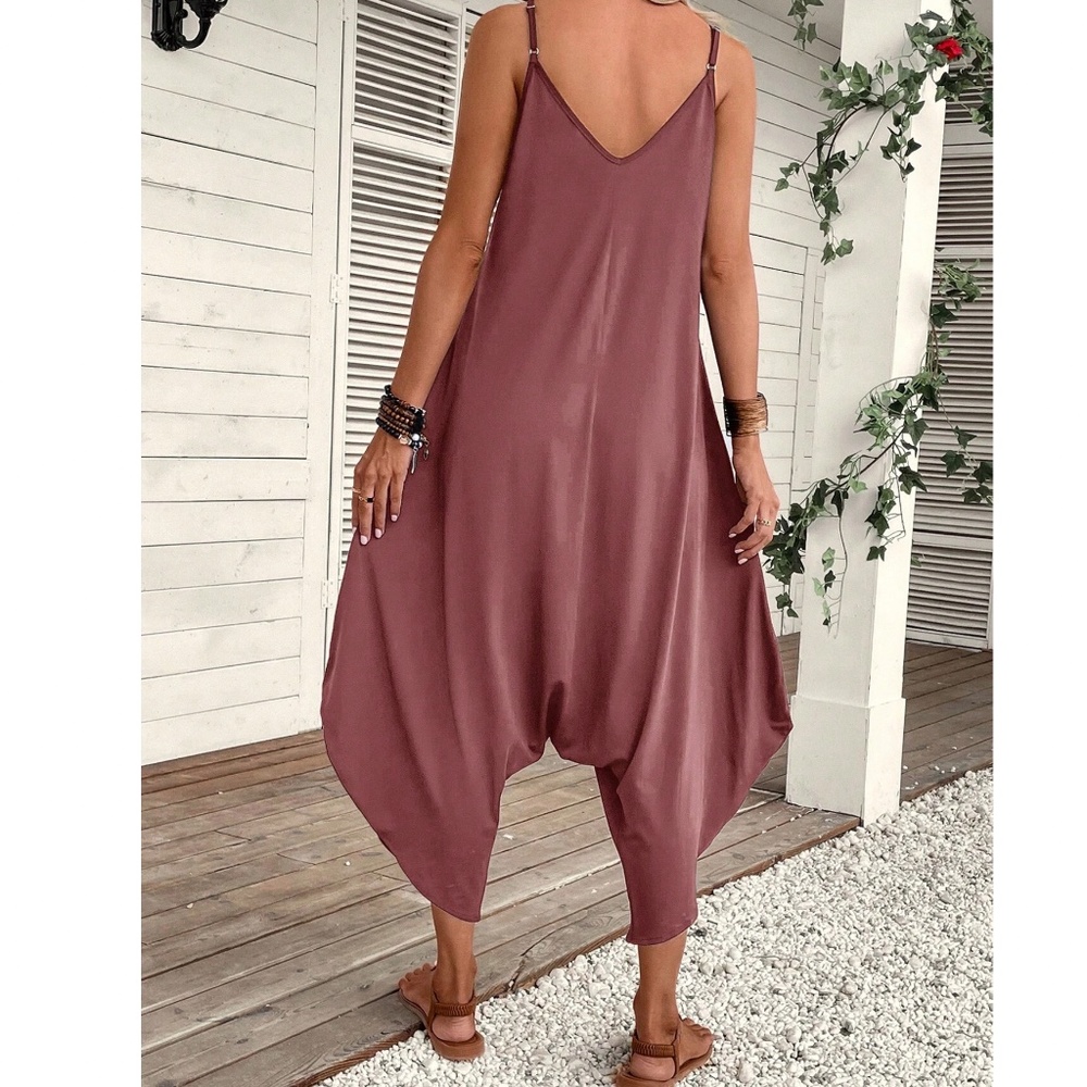 Boho Solid Harem Leg Cami Jumpsuit - Picture 7 of 12